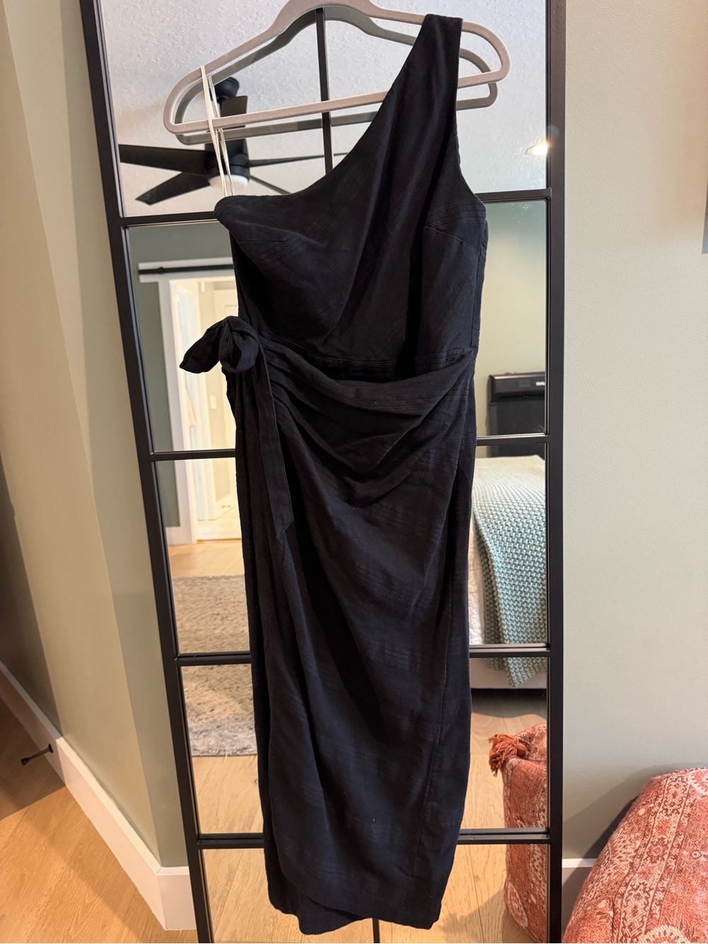 Free People At Leisure Black One Shoulder Midi Dress- Size Medium